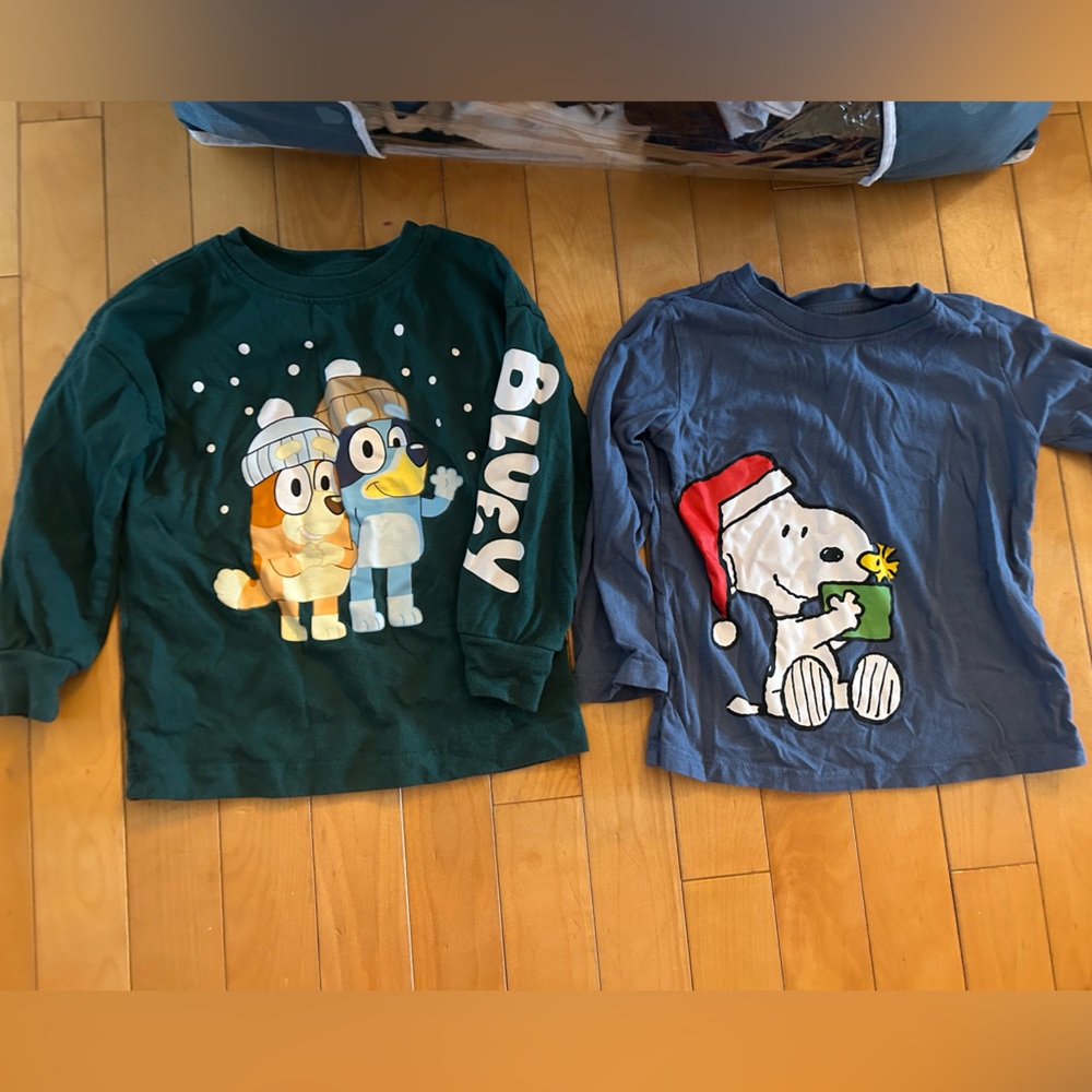 Gap Christmas/Winter Bluey and Snoopy Kids Long Sleeve Shirts